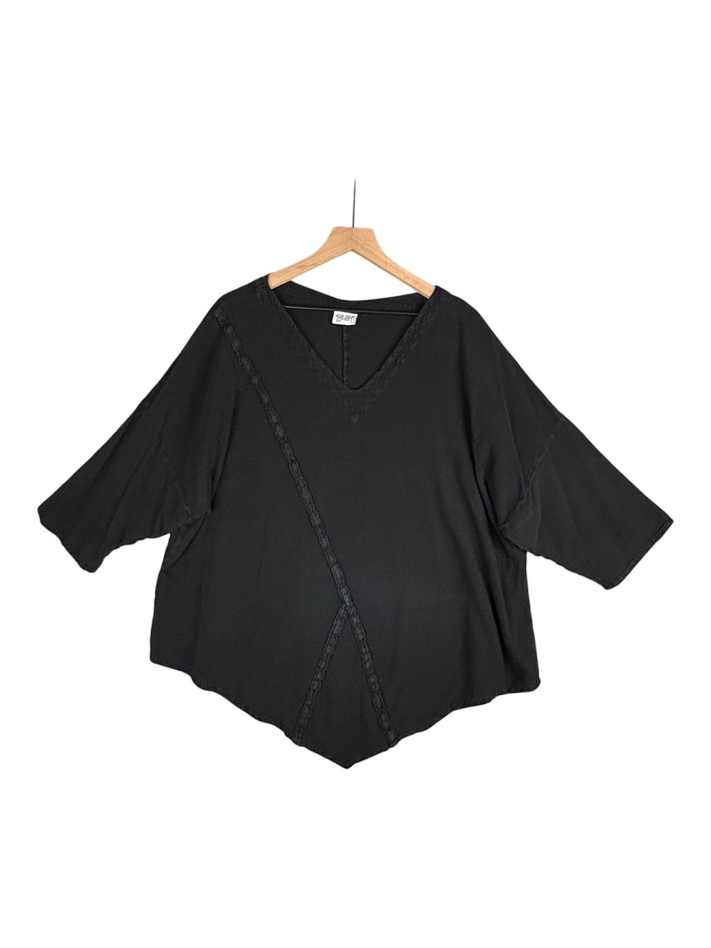 Oh My Gauze Top Women 2 (L/XL) Black Asymmetrical Tunic Cotton Textured Relaxed